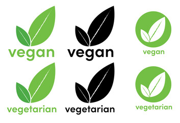 Vegan and Vegetarian leaf icon logos