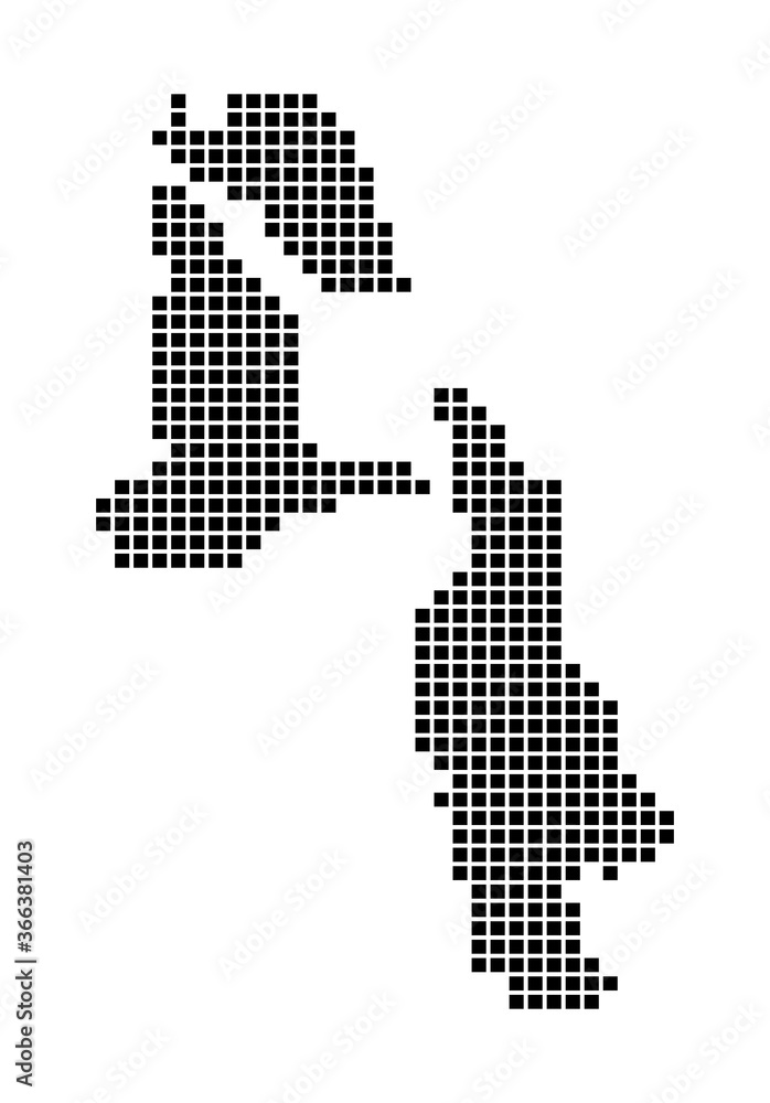Poster pig beach map. map of pig beach in dotted style. borders of the island filled with rectangles for yo