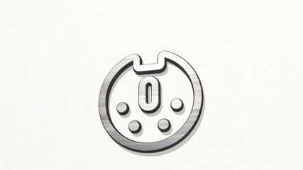 power adapter on the wall. 3D illustration of metallic sculpture over a white background with mild texture. energy and concept