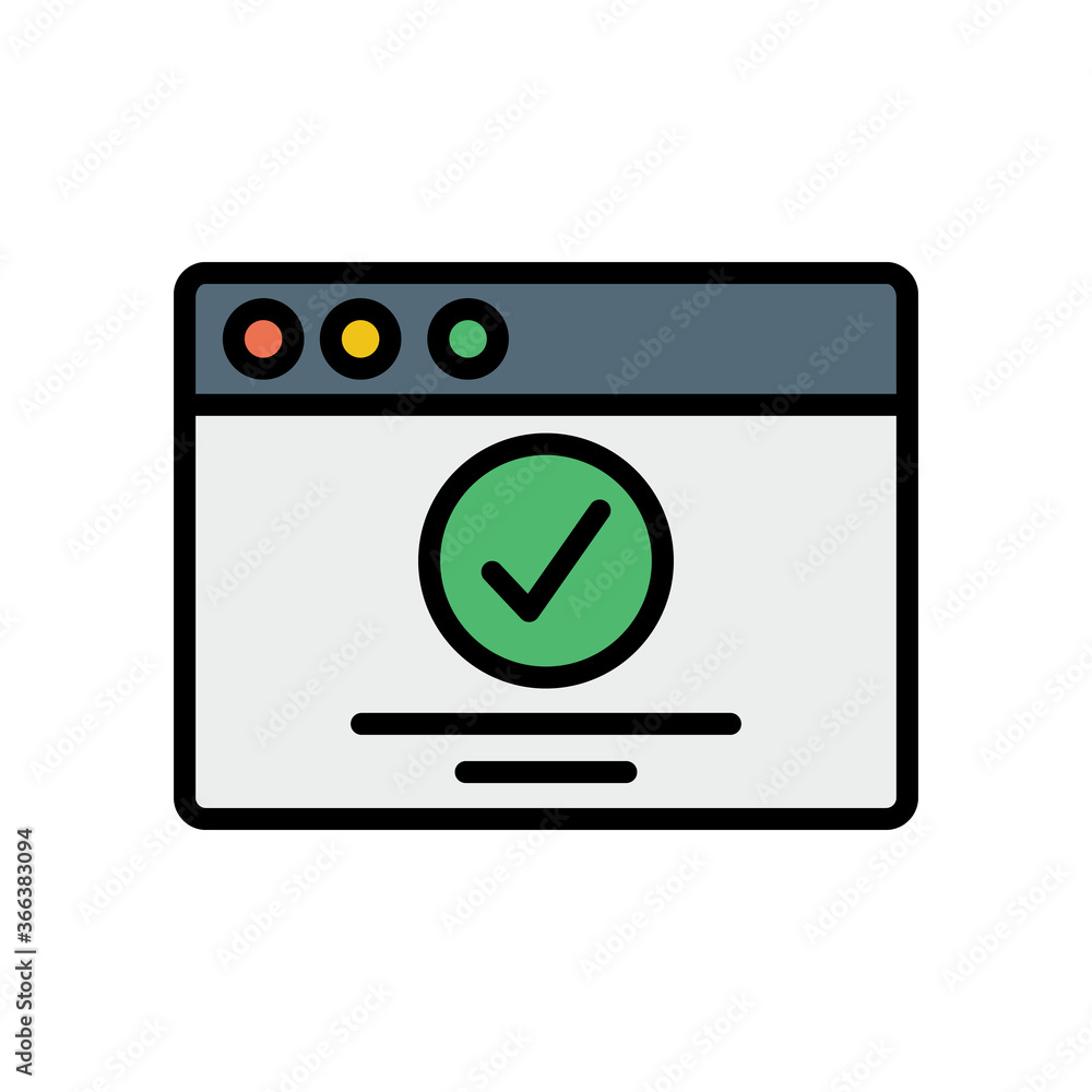 Poster browser, web site, check mark, approve icon. simple color with outline vector elements of internet e