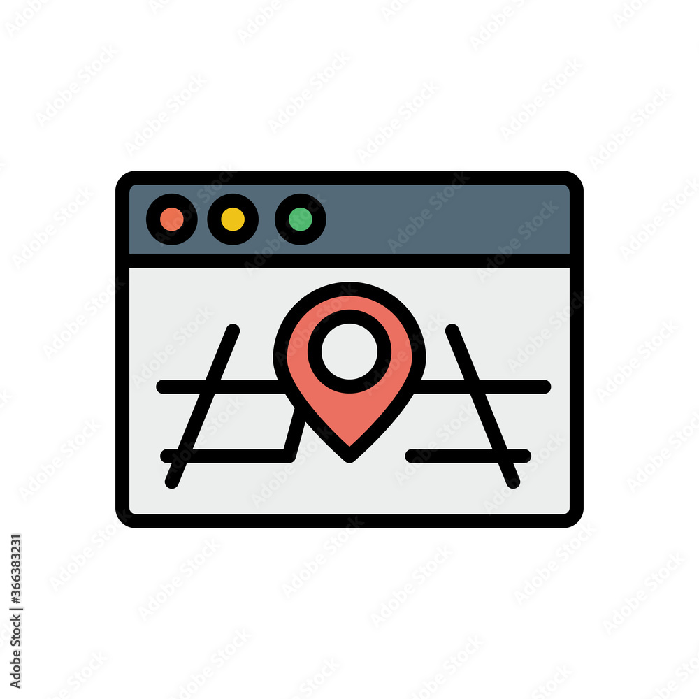 Poster browser, web site, map, location pin icon. simple color with outline vector elements of internet exp