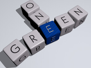combination of GREEN ONE built by cubic letters from the top perspective, excellent for the concept presentation. background and illustration