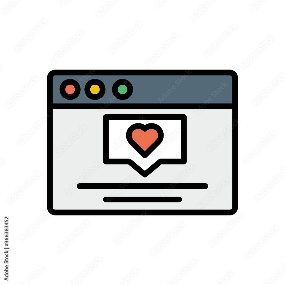 Poster browser, web site, heart, comment icon. simple color with outline vector elements of internet explor
