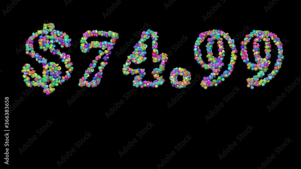 Poster $74.: 3d illustration of the text made of small objects over a black background with shadows