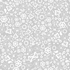 Hand drawn flowery seamless pattern background