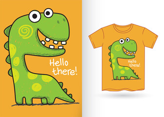 Cute hand drawn dino for t shirt
