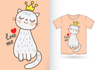 Cute cat hand drawn for t shirt