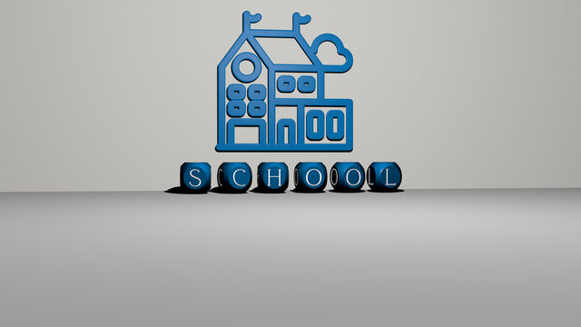3D illustration of school graphics and text made by metallic dice letters for the related meanings of the concept and presentations. education and background