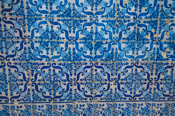 Blue Glass Mosaic Tiles Wall Texture. Abstract Close up Pattern Decoration Background
