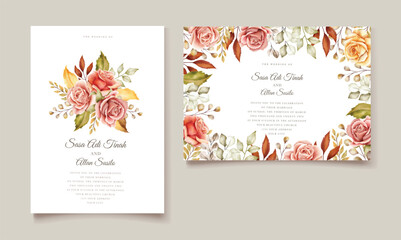 beautiful watercolor autumn wedding invitation card template