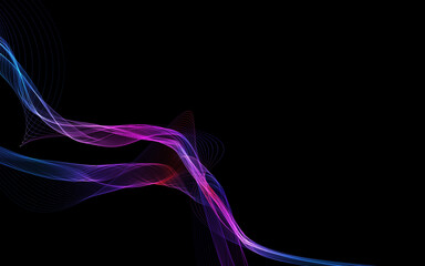 Dark abstract background with a glowing abstract waves