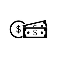 money bills and coin, silhouette style