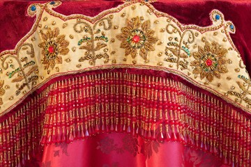 Fragment of a tablecloth with embroidery and beading