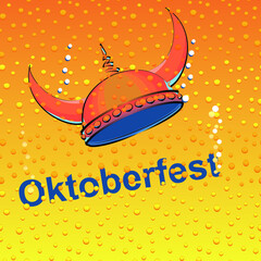oktoberfest - poster design for a viking helmet falling into beer with bubbles
