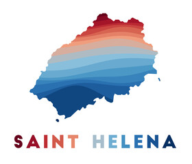 Saint Helena map. Map of the island with beautiful geometric waves in red blue colors. Vivid Saint Helena shape. Vector illustration.