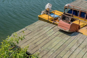 Abandoned yellow fishing boat