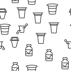 Yogurt Dairy Nutrition Vector Seamless Pattern Thin Line Illustration