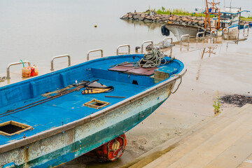 Fototapeta na wymiar Dry docked fishing boat