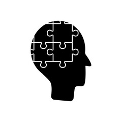 mental health concept, head with jigsaw pieces, silhouette style