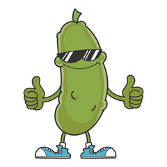 smiling pickle cartoon with sunglasses character