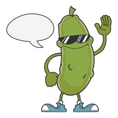 smiling pickle cartoon with sunglasses character