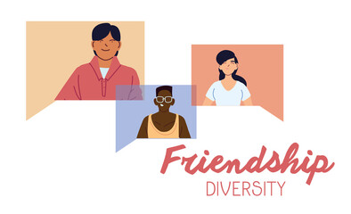 Woman and men cartoons of cultural diversity in bubbles vector design