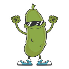 smiling pickle cartoon with sunglasses