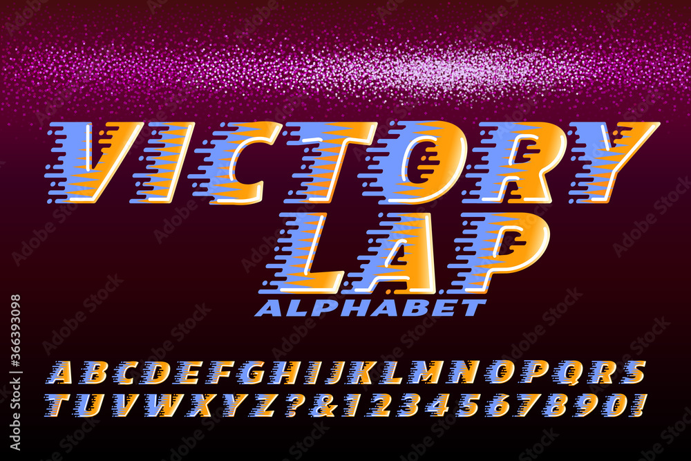 Poster victory lap is a streamlined alphabet with fast motion lines