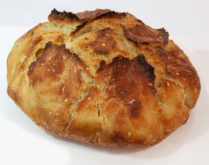 Fresh baked bread with golden crunchy crust.
