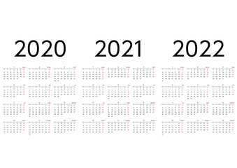 2020年から2022年の月曜始まり3年カレンダー