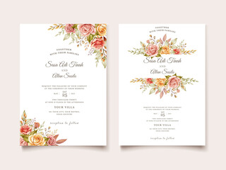 Fototapeta na wymiar watercolor autumn wedding invitation card set 