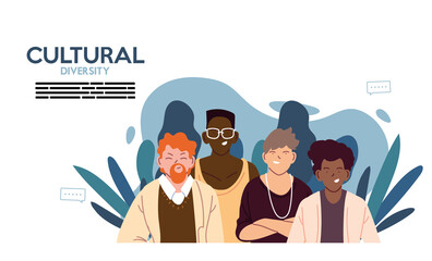 Men cartoons of cultural diversity with leaves vector design