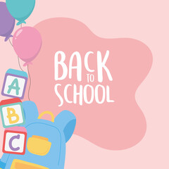 back to school, backpack blocks alphabet education cartoon