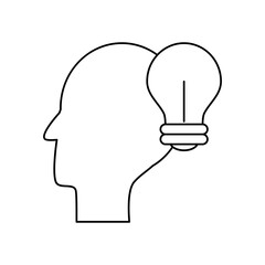 head with bulb light icon, line style
