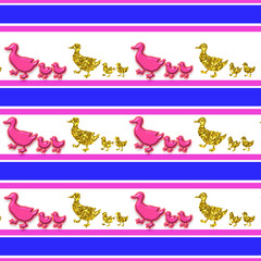 Golden Ducks Patterns Texture seamless background, 3d illustration
