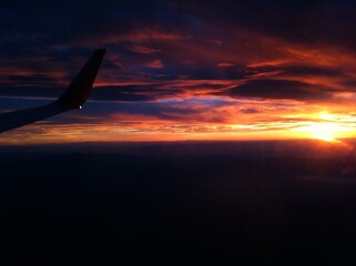 Sunset on airplane