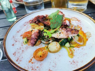 grilled octopus tentacle with vegetables