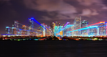Fototapeta na wymiar Miami city night. Miami skyline at night - panoramic image.