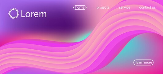 Neon Color Website Template. Landing Page, Pink, Purple Background. Dynamic 