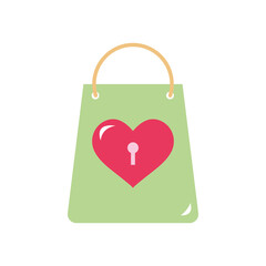 shopping bag with heart icon, flat style