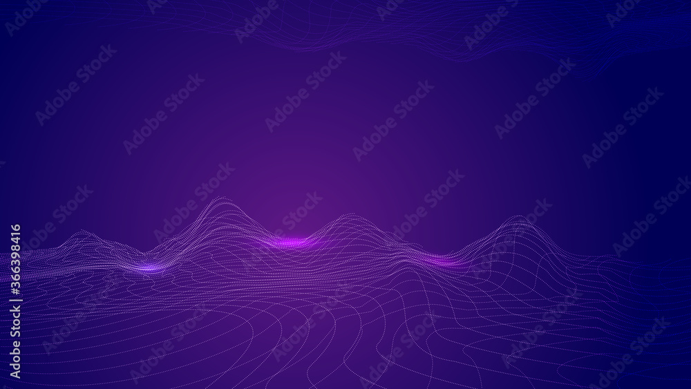 Poster point and line topographic map three-dimensional space big data internet technology background.