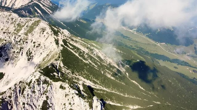 This stock video features aerial drone footage of the beautiful mountains and hills of Monte Baldo in Lessinia, Italy.