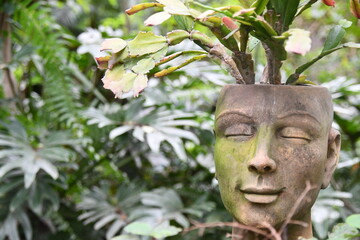 Obraz premium zen face flowerpot at the garden