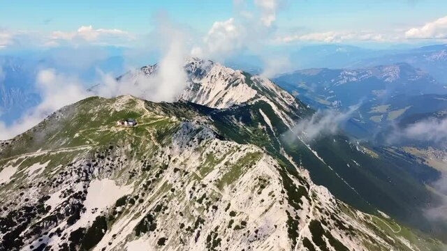 This stock video features aerial drone footage of the beautiful mountains and hills of Monte Baldo in Lessinia, Italy.
