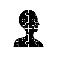 mental health concept, jigsaw in person shape icon, silhouette style