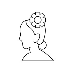 mental health concept, woman with gear tool icon, line style