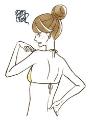 水着を着た女性の後姿-悩み