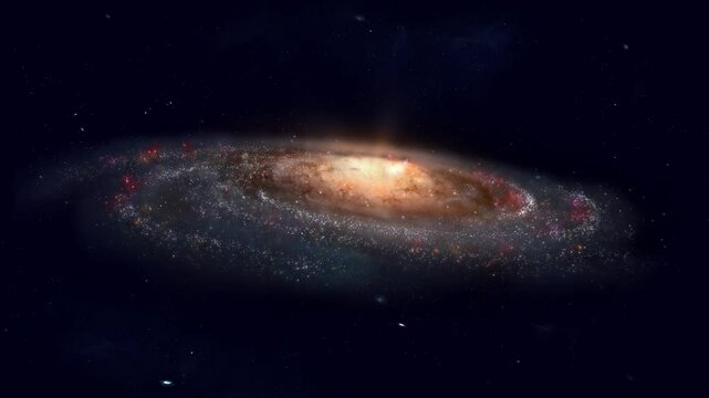 Red spiral galaxy in the universe rotating slowly, the Milky Way in space