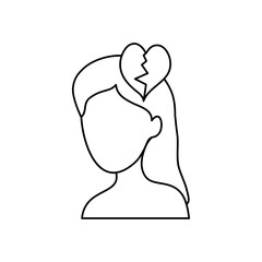 mental health concept, woman head with broken heart icon, line style