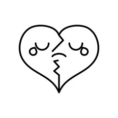 cartoon sad broken heart icon, line style